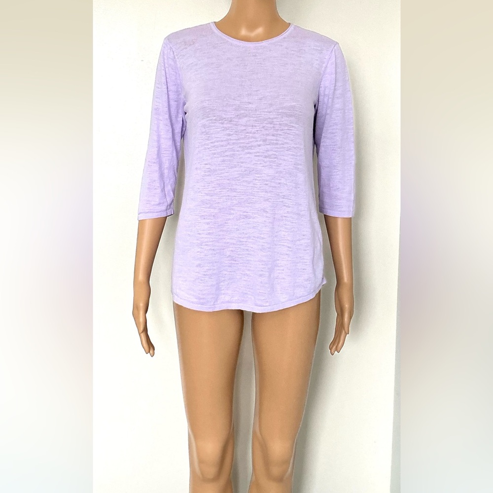 J Jill Lavender Purple Roundneck 3/4 Sleeve Cotton Linen Blend Top - Women S